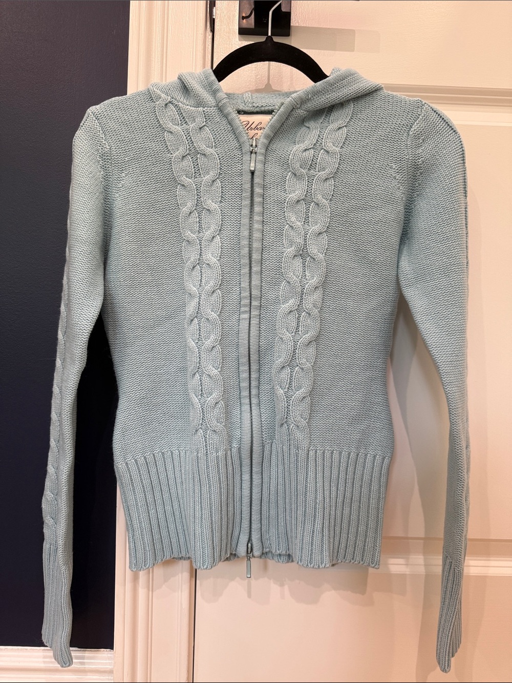 Urban Behavior Light Blue Hooded Cable Knit Zip Cardigan - Women